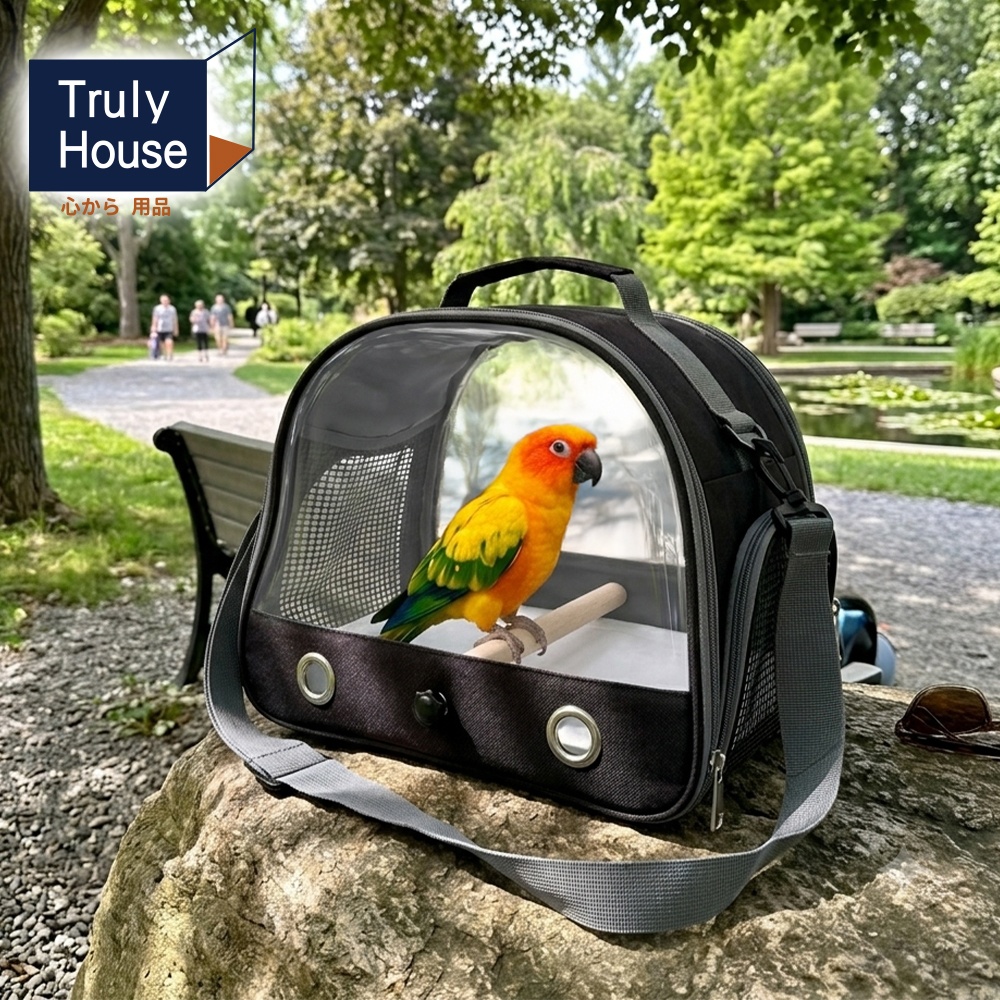 Truly House 外出透明透氣手提包 黑色 養鳥 提籠 鳥類包 寵物包 鸚鵡
