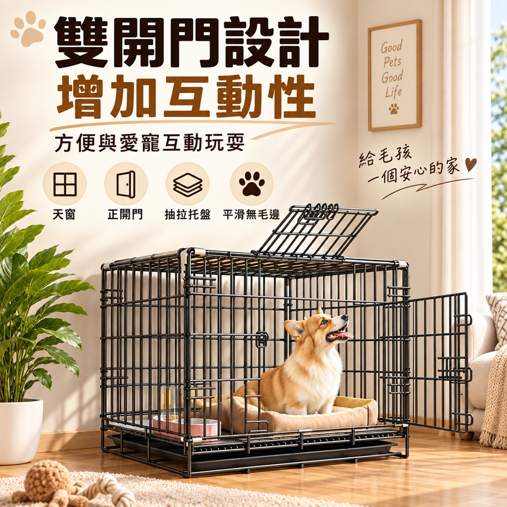 【星輝暦】 狗籠 狗窩 室內狗籠 寵物籠子 狗籠中型犬 泰迪柯基柴犬寵物籠（超大型85*60*70cm）