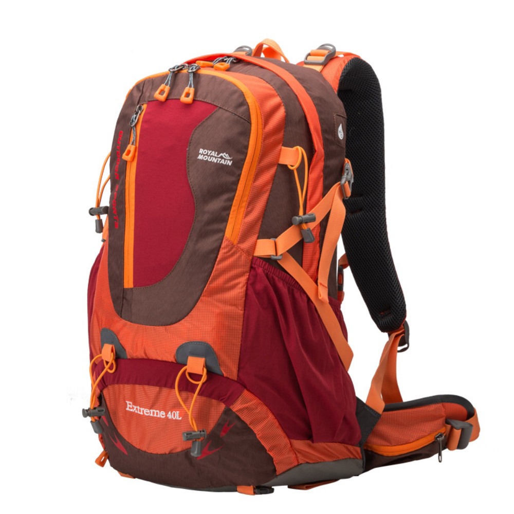 輕量網架透氣休閒/登山背包橘紅色40L