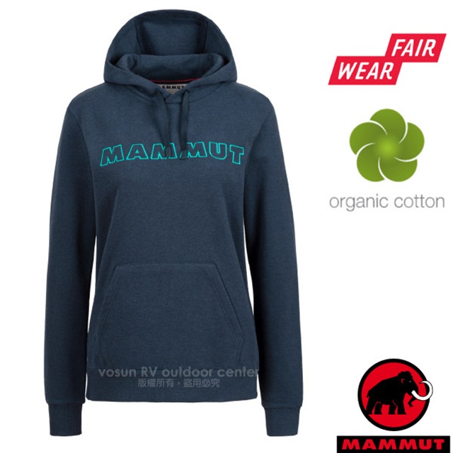 MAMMUT 長毛象 女款 Logo ML Hoody 透氣保暖連帽長袖上衣.T恤_1014-02151-50420 海洋藍PRT1