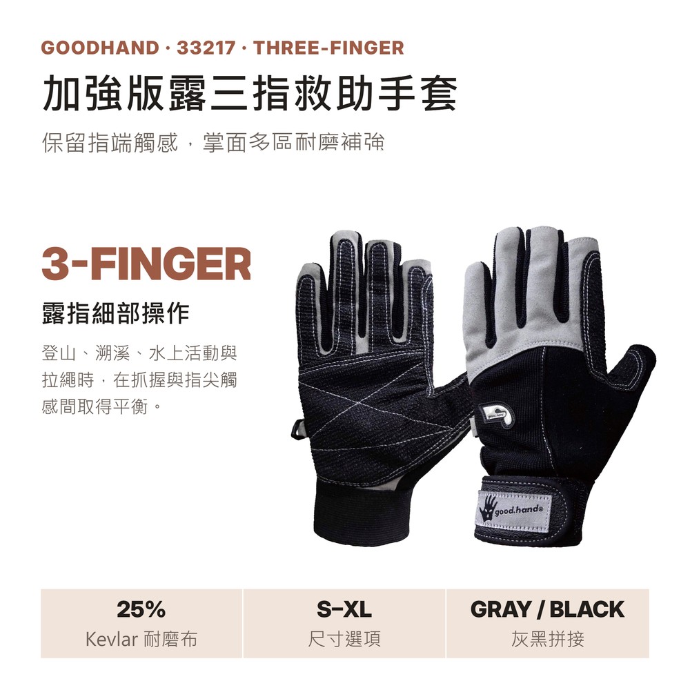 Goodhand 33217 加強版露三指救助手套 登山溯溪拉繩用
