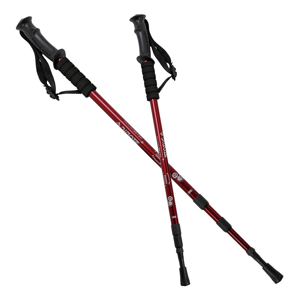 生活無限 健走杖/行走杖/經典款三節 6061鋁合金/直柄 (紅色 2入) N02-108《贈送背袋+方巾》