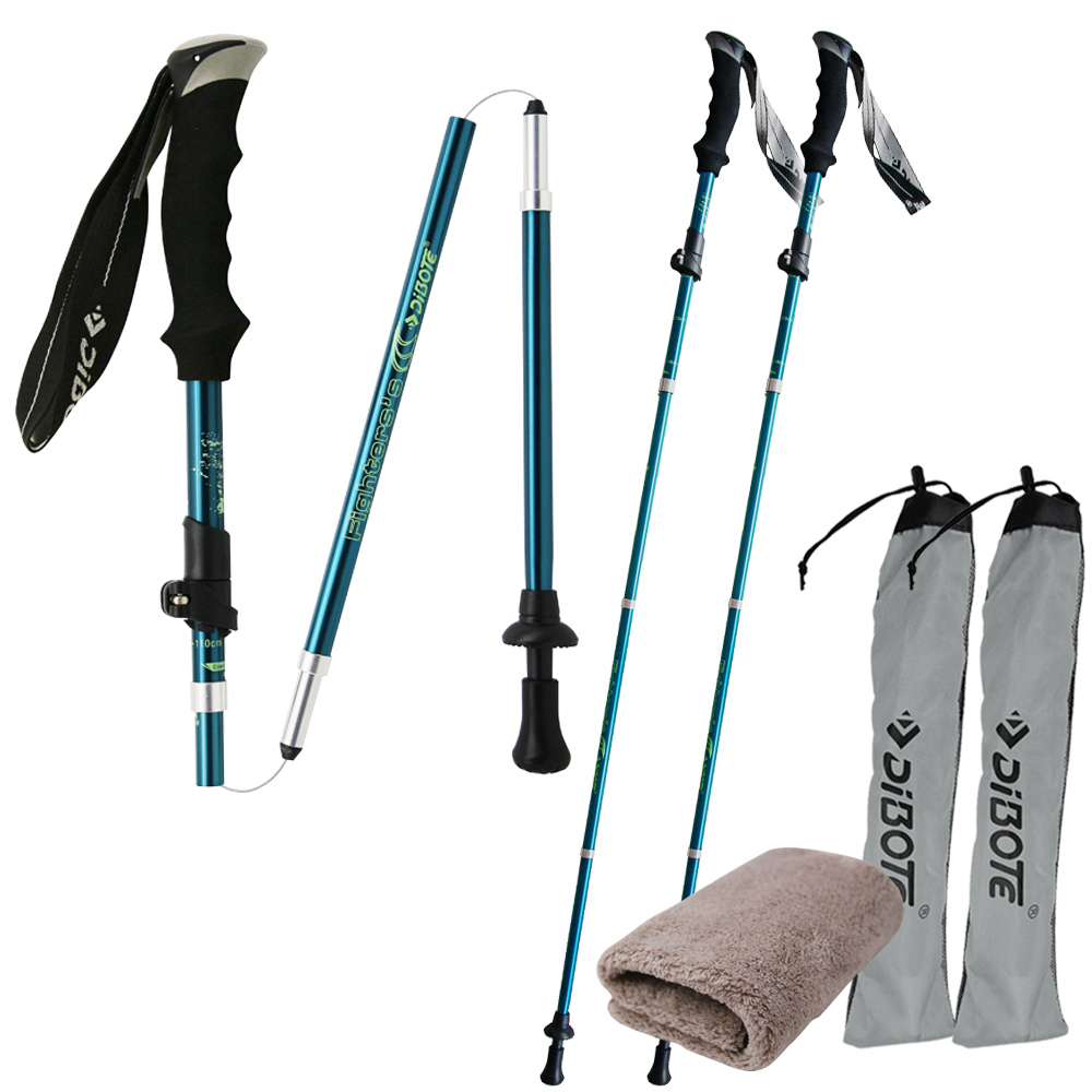 生活無限 攜帶外出型健走杖二代/輕量/折疊式外鎖/7075航太級/直柄 (藍綠色 2入) N02-115-2《贈送攜帶型小方巾》