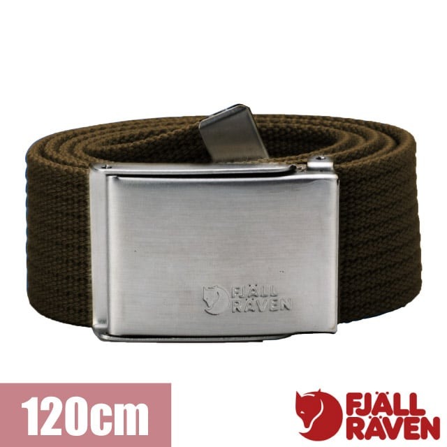 Fjallraven 小狐狸 Canvas Belt 率性軍裝風帆布皮帶120cm.無段式調節休閒腰帶/77029-633 深橄欖