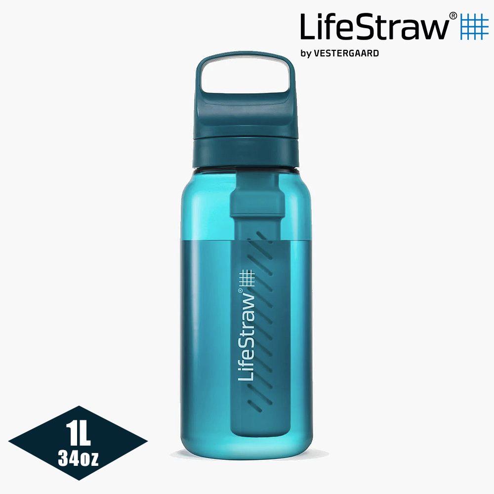 LifeStraw Go 提蓋二段式過濾生命淨水瓶 1L藍綠色