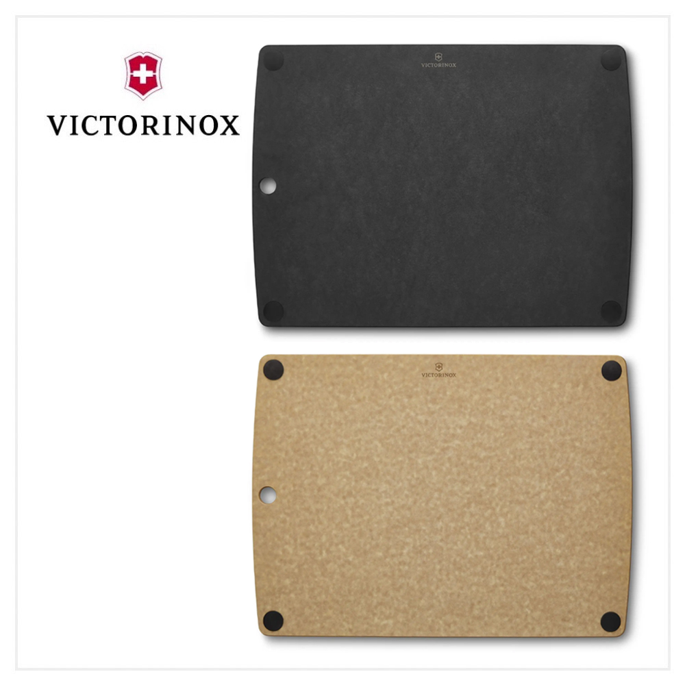VICTORINOX 瑞士維氏 多合一防滑砧板L附凹槽 44.4*33*0.6cm 咖/黑 7.4127/7.4127.3