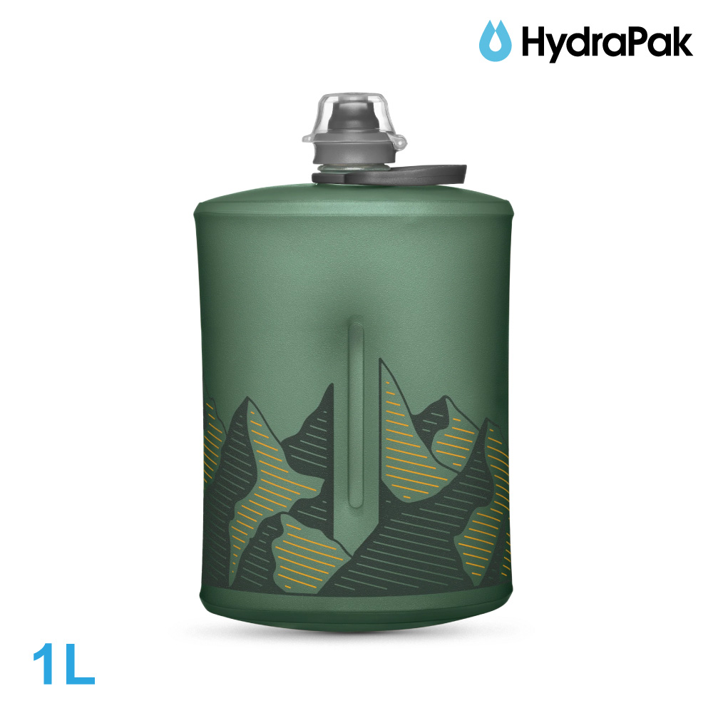 Hydrapak Stow軟式水壺GS351｜海松綠 1L (附提把 摺疊收納)
