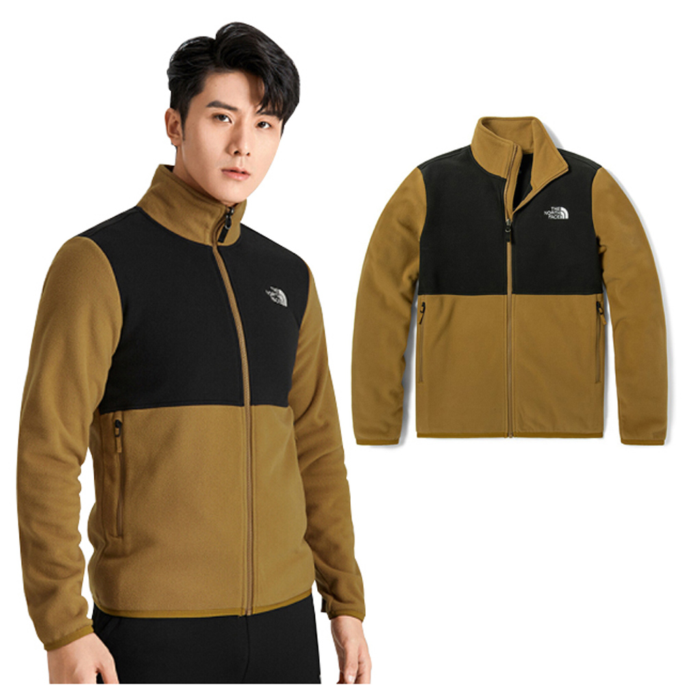 The North Face 北面 男 TKA 200 輕柔厚刷毛抓絨保暖外套夾克(可套接GoreTex內件)領口防護片/聚熱抓絨布料/4NA3-YW2 棕/黑 N