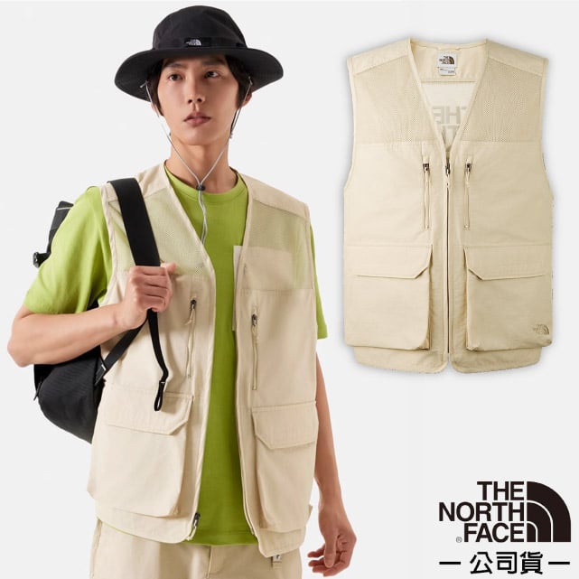 The North Face 北面 男 工裝風多口袋棉質混紡透氣背心.多功能排汗開襟背心.馬甲/登山健行工作/87V4-3X4 礫石沙