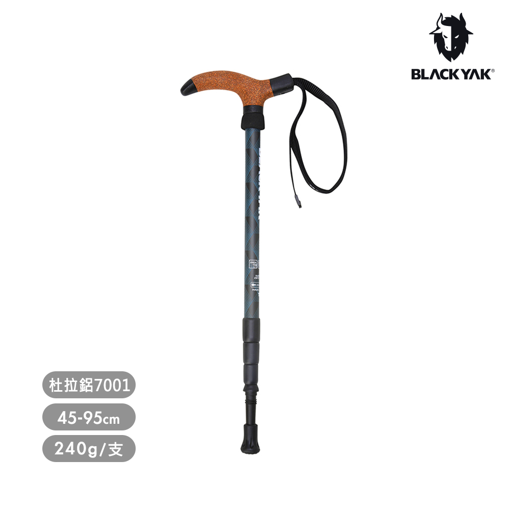 BLACKYAK 輕量杜拉鋁4節T把登山杖_95(藍碳灰)-緩震 杜拉鋁 軟木T把 健行 登山杖|BYFB1NGE02