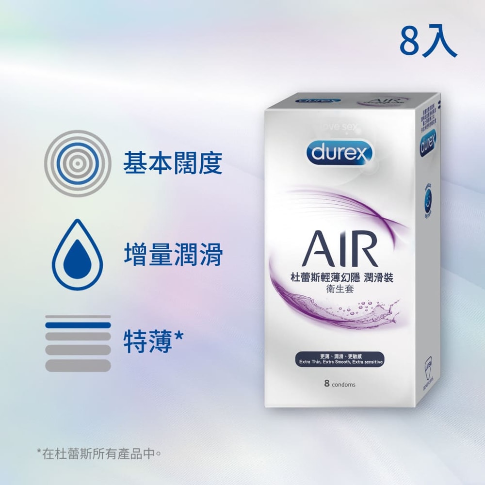 Durex 杜蕾斯 AIR輕薄幻隱潤滑裝衛生套1盒(8入)