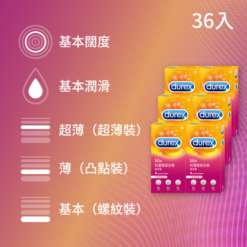 Durex 杜蕾斯 綜合裝衛生套6盒(共36入)