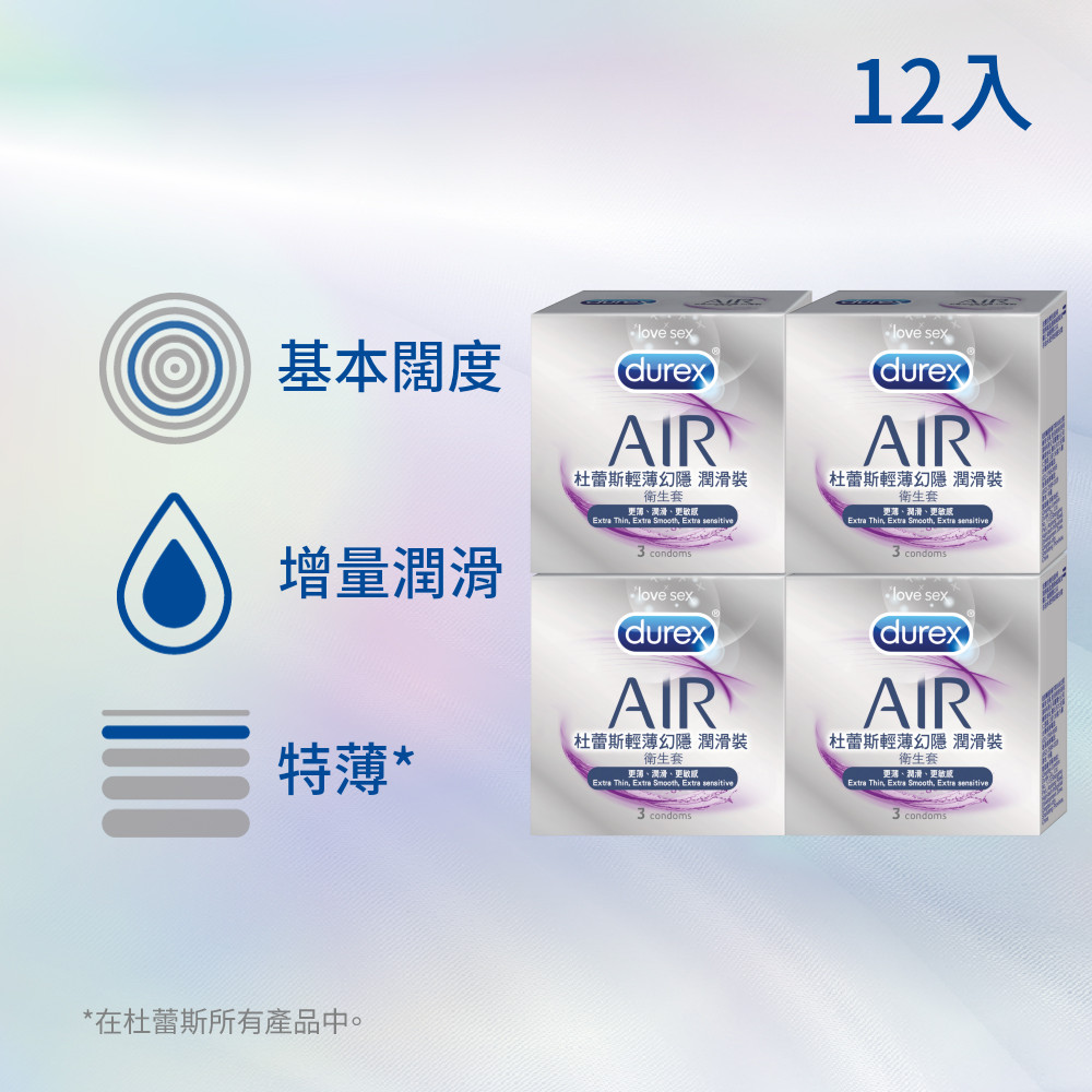 Durex 杜蕾斯 AIR輕薄幻隱潤滑裝衛生套4盒(共12入)