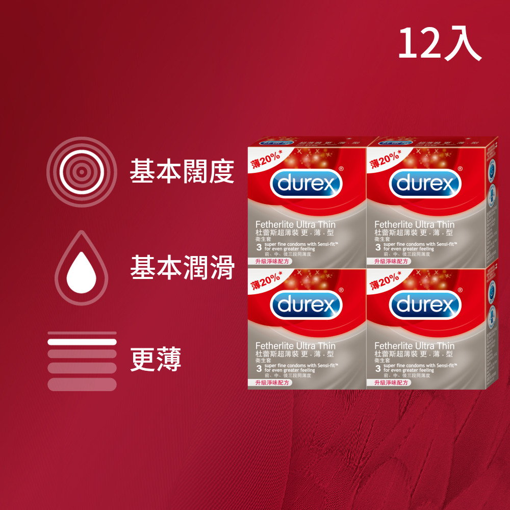 Durex 杜蕾斯 超薄裝更薄型衛生套4盒(共12入)