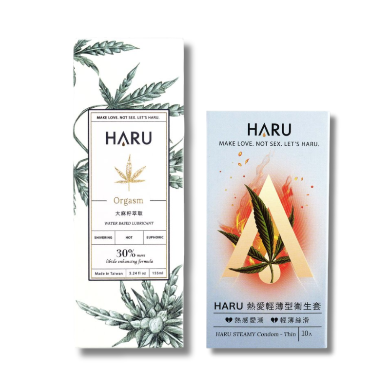HARU 無法自拔組合 Orgasm大 麻熱浪迷情潤滑液+Steamy熱愛輕薄10入保險套