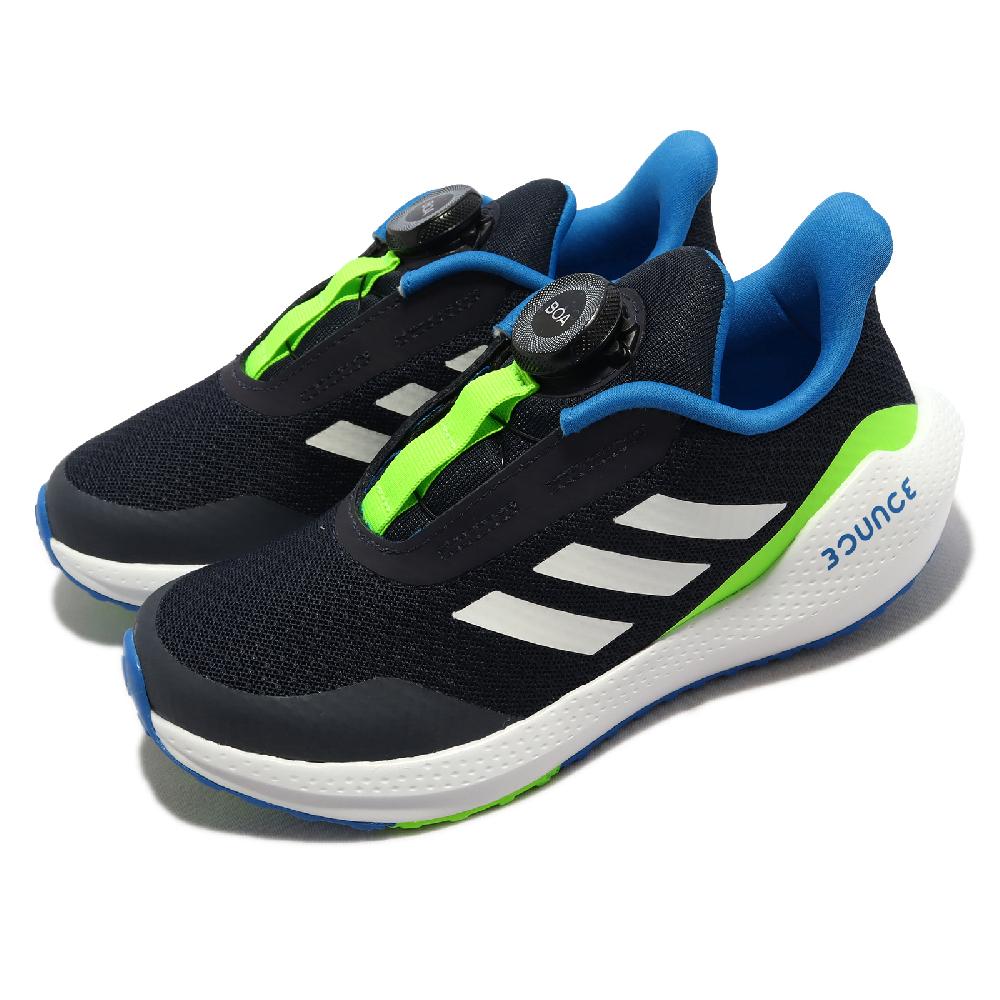 adidas 童鞋EQ21 Run BOA K 黑白藍運動鞋旋鈕鞋帶緩震中童4-7歲GZ5910 