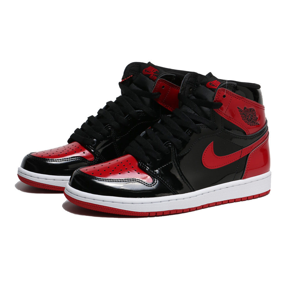 NIKE 籃球鞋AIR JORDAN 1 HIGH OG PATENT BRED 黑紅亮皮漆皮男555088