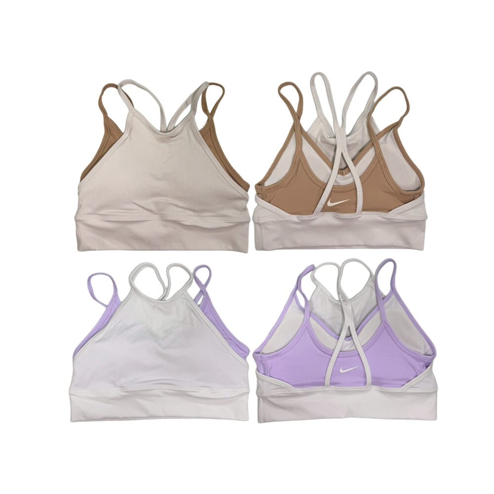 NIKE 耐吉 W AS NY DF Indy Strpy LL Bra G 假兩件運動內衣 紫白/白咖 FZ6568