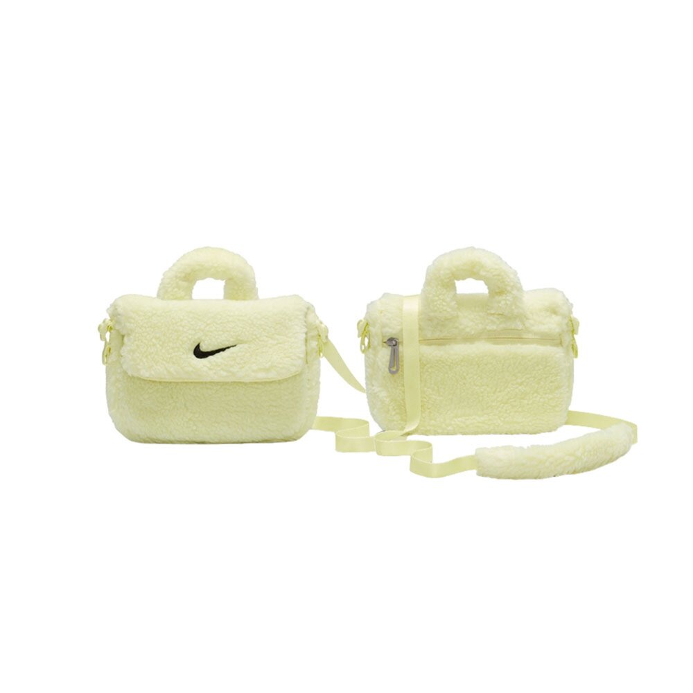 NIKE 耐吉 Sportswear Faux Fur 毛毛翻蓋可斜背提把小包 螢光黃 羊羔毛 側背包 FB3039-331
