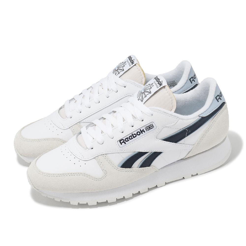 Reebok 銳跑 休閒鞋 Classic Leather 男鞋 女鞋 白 藍 緩衝 拼接 低筒 復古 情侶鞋 100074353 ...