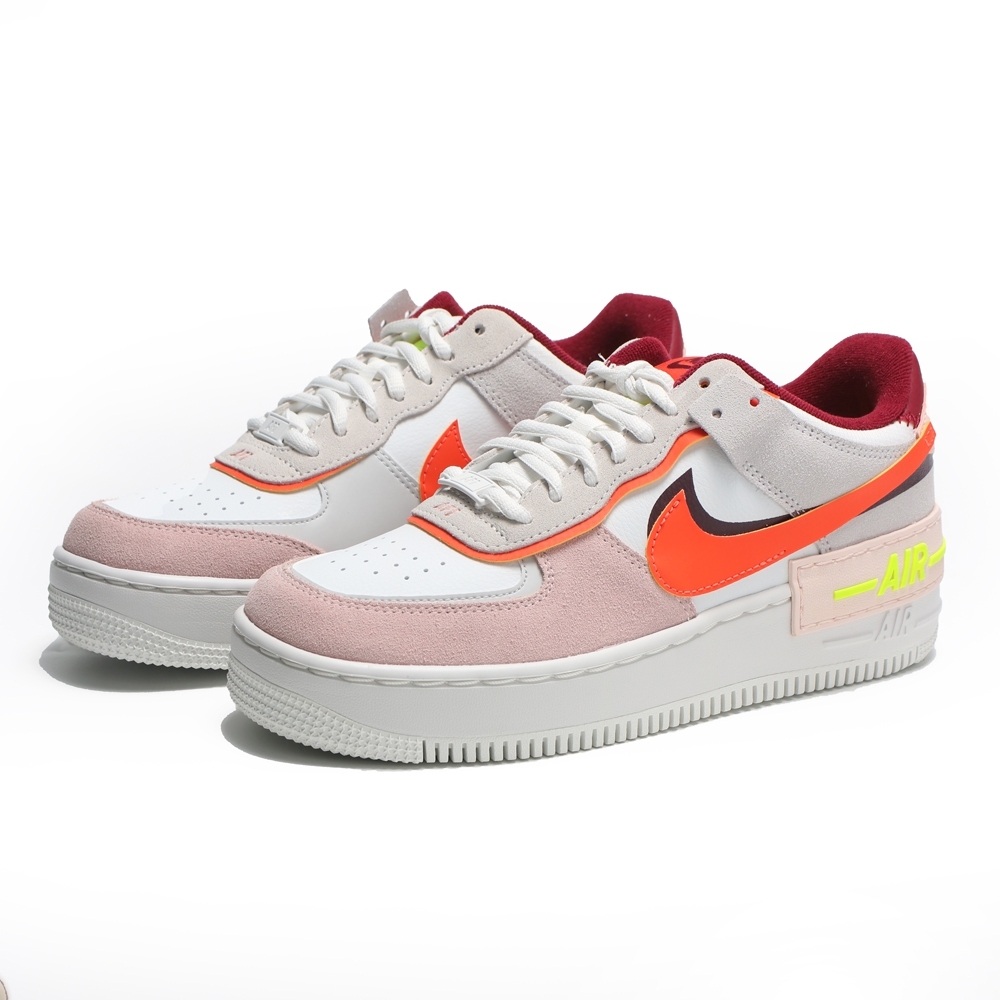 NIKE 休閒鞋 AIR FORCE 1 SHADOW 白灰粉酒紅 拼接 解構 雷射 厚底 女 CU8591-600