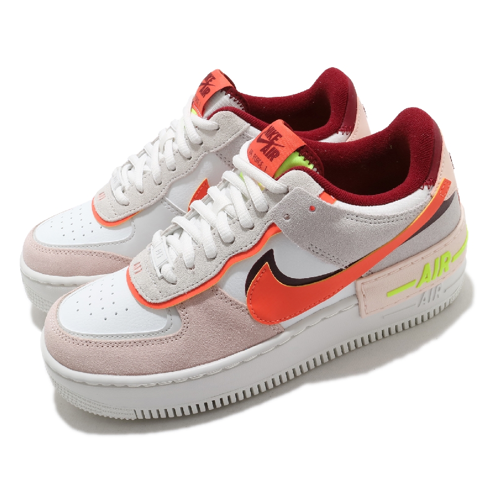 Nike 休閒鞋 AF1 Shadow 運動 女鞋 經典款 厚底 舒適 簡約 穿搭 球鞋 白 粉橘 CU8591-600