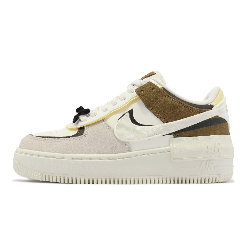 Nike 休閒鞋Wmns AF1 Shadow 女鞋白棕拼接蝴蝶結厚底雙勾焦糖瑪奇朵