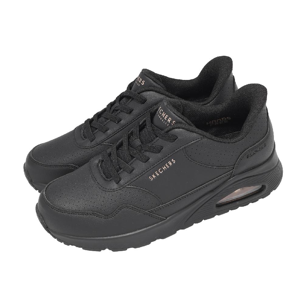 SKECHERS 斯凱奇 休閒鞋 Uno Slip-Ins 寬楦 黑 女鞋 氣墊 運動鞋 瞬穿科技 177118WBBK