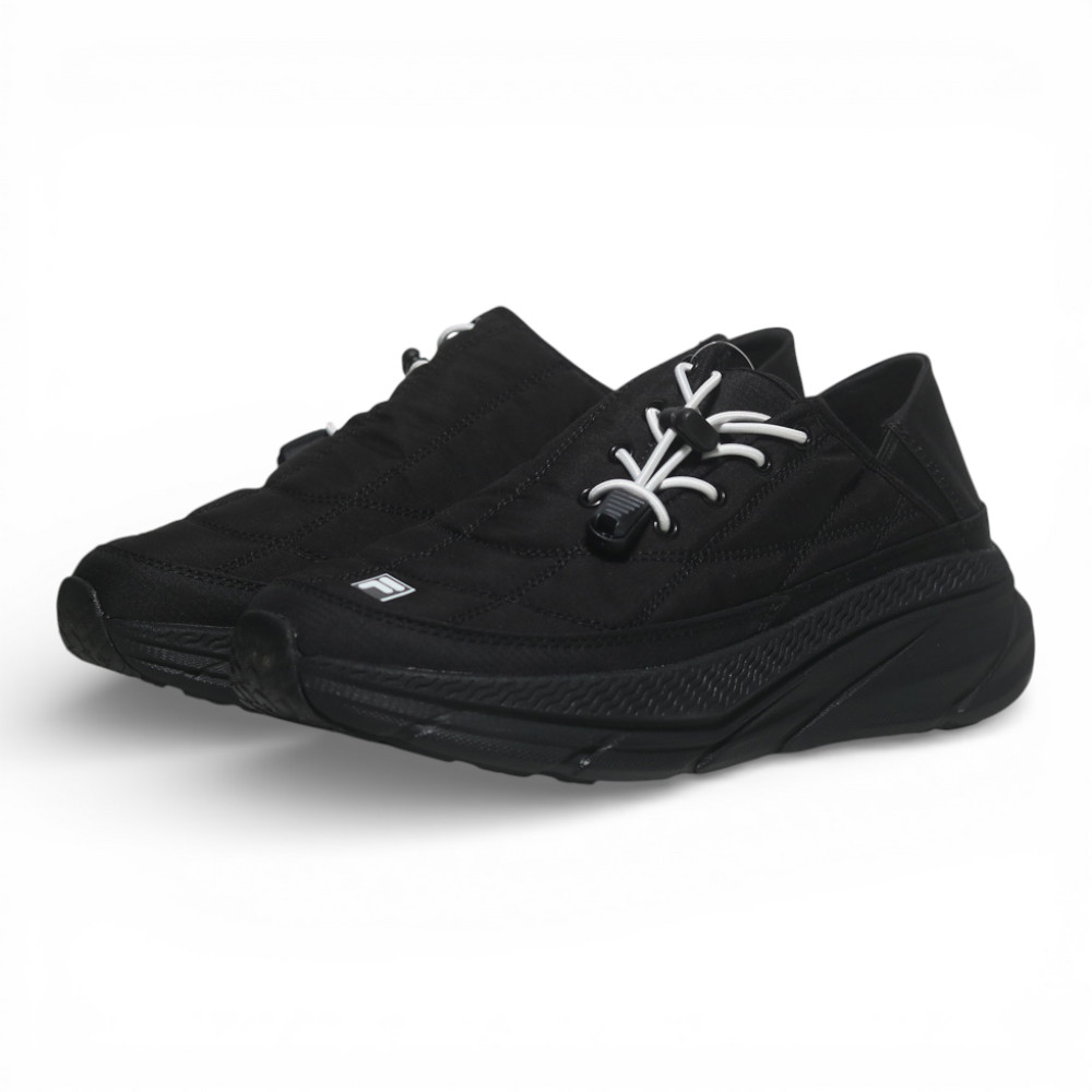 Fila FILA 休閒鞋 QUILTED 黑色 兩穿 麵包 復古 情侶 懶人鞋 女 5C346A001