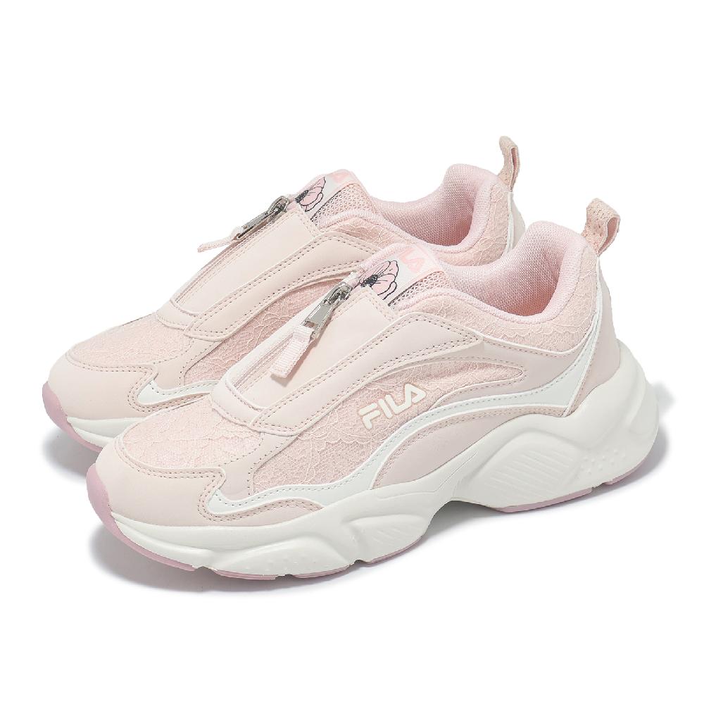 Fila 休閒鞋 Lace 女鞋 母親節 米色 粉紅 拉鍊 復古 老爹鞋 斐樂 5C307Z551