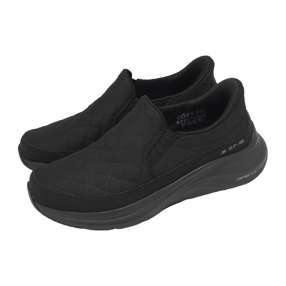 SKECHERS 斯凱奇 休閒鞋 Contour Foam Slip-Ins 寬楦 男鞋 黑 無鞋帶 232620WBBK