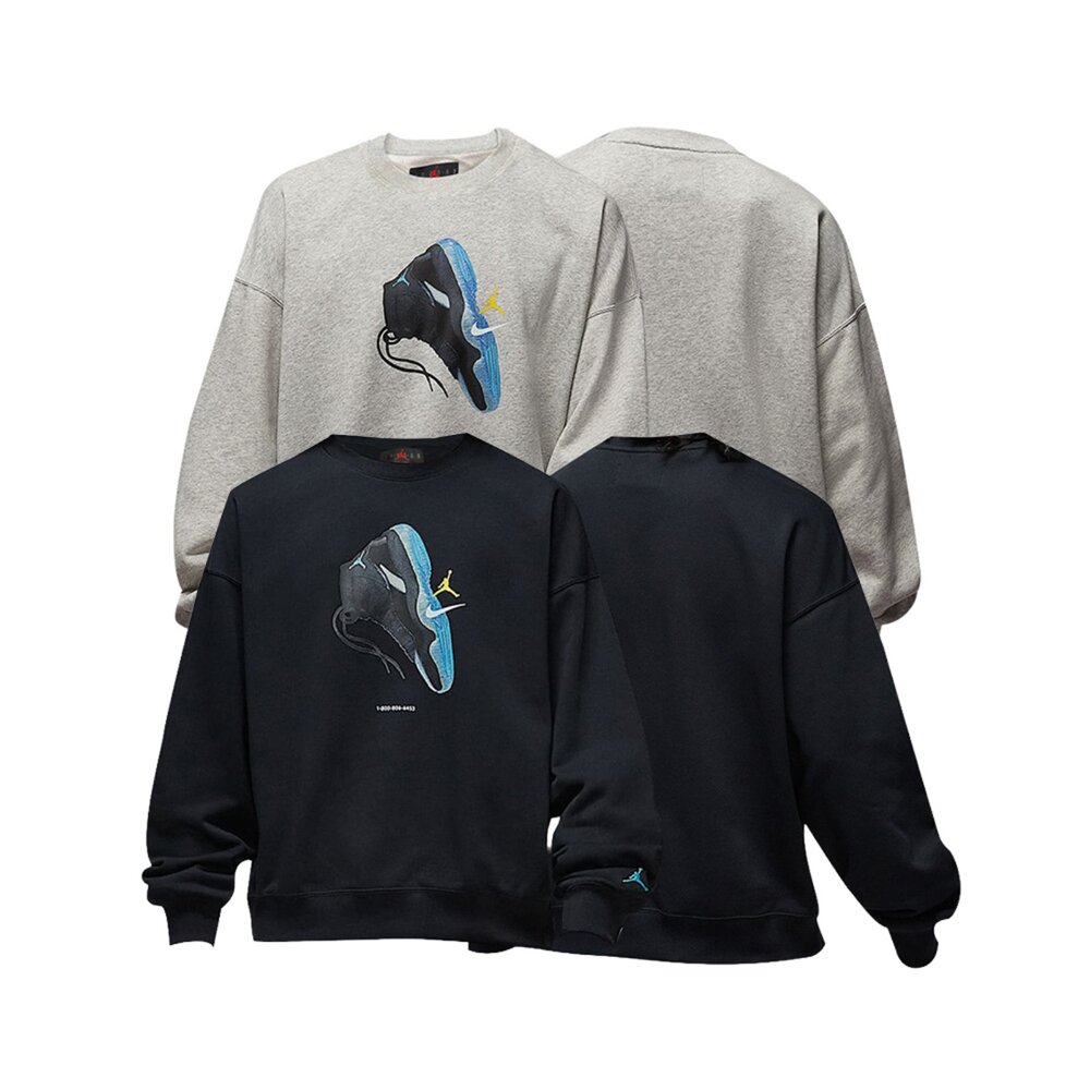 NIKE 耐吉 Air Jordan 11 Brooklyn Fleece Crew 大學T 黑/灰 IM6302