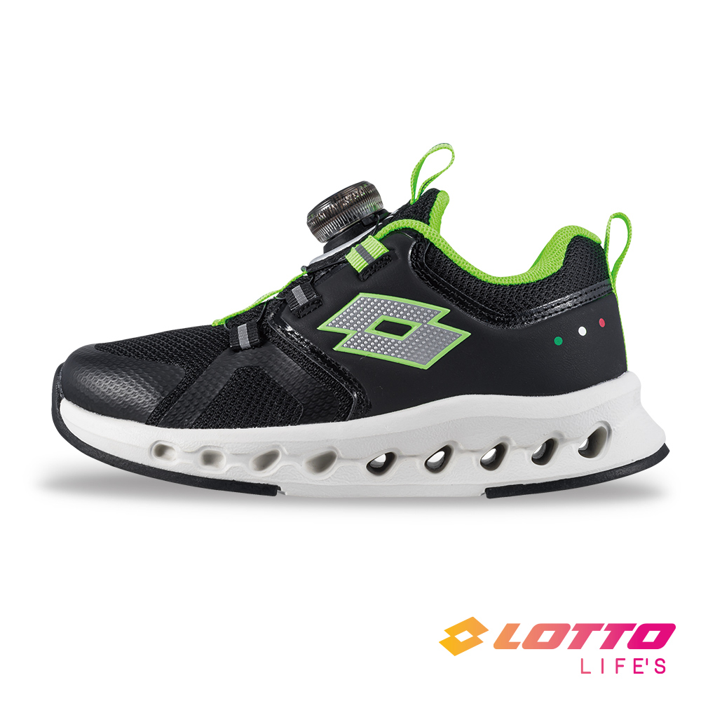 LOTTO 樂得 【LOTTO 義大利】童鞋 CYCLE LIGHT 轉扣電燈跑鞋(黑/綠)