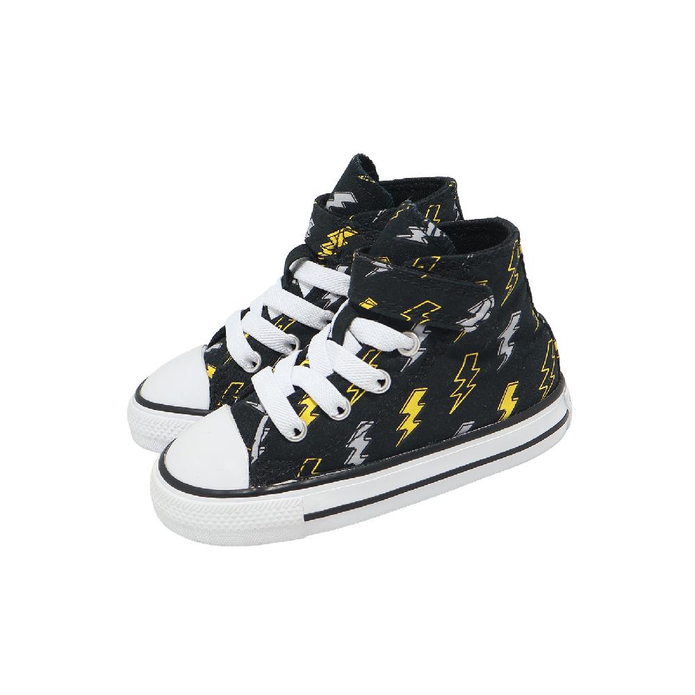 CONVERSE 匡威 休閒鞋 All Star 1V 小童鞋 學步鞋 黑 閃電 魔鬼氈 中筒 帆布鞋 A08375C