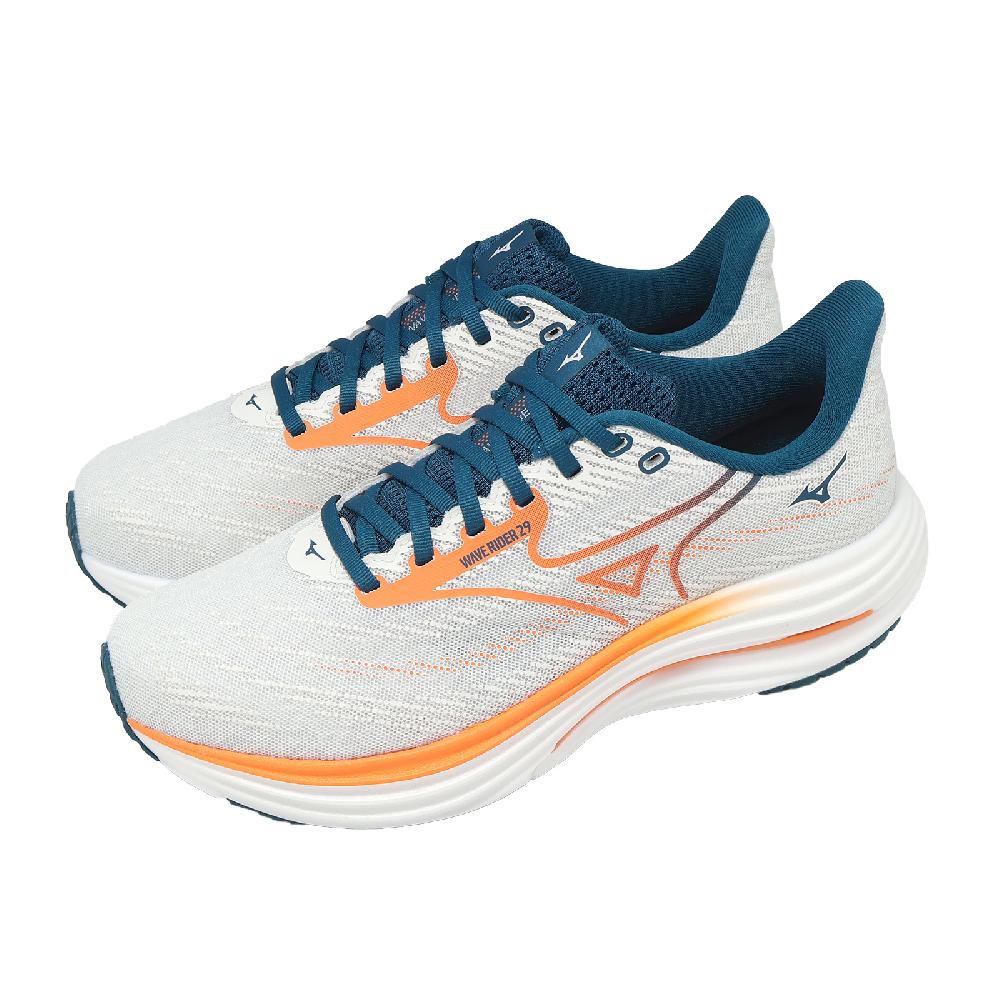 MIZUNO 美津濃 慢跑鞋 Wave Rider 29 超寬楦 男鞋 白 橘 緩震 運動鞋 J1GC2504-58