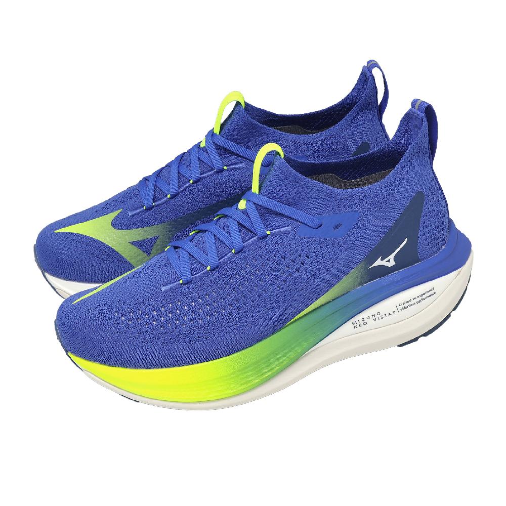 MIZUNO 美津濃 慢跑鞋 Neo Vista 2 男鞋 藍 綠 厚底 回彈 波浪片 運動鞋 J1GC2534-51