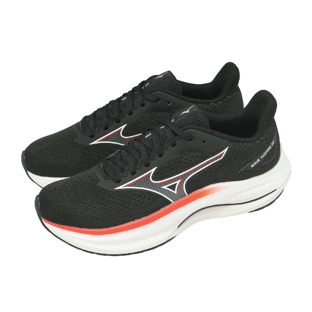 MIZUNO 美津濃 慢跑鞋 Wave Inspire 22 男鞋 黑 橘 支撐 運動鞋 J1GC2644-05