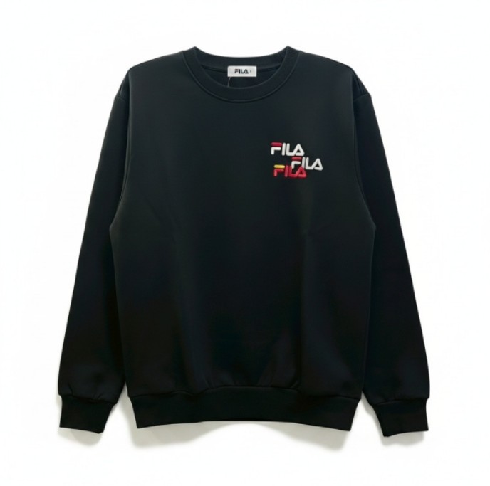 Fila FILA 大學T 黑 LOGO 圓領 長袖 上衣 男 1TEW7002BK