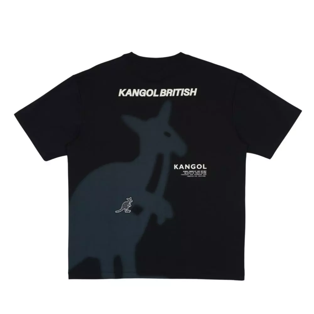 KANGOL KANGOL 短T 黑色 落肩 袋鼠影子T 短袖 上衣 中性 6625100620
