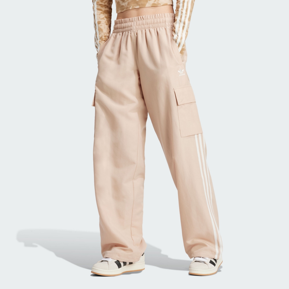 adidas 愛迪達 ADIDAS 長褲 3S CARGO PANTS 米色 工裝 寬褲 女 IZ0717