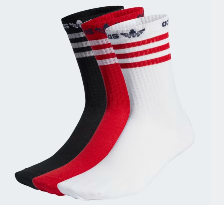 adidas 愛迪達 ADIDAS 襪子 白黑紅 三線 三雙一組 長襪 中筒襪 IM2070