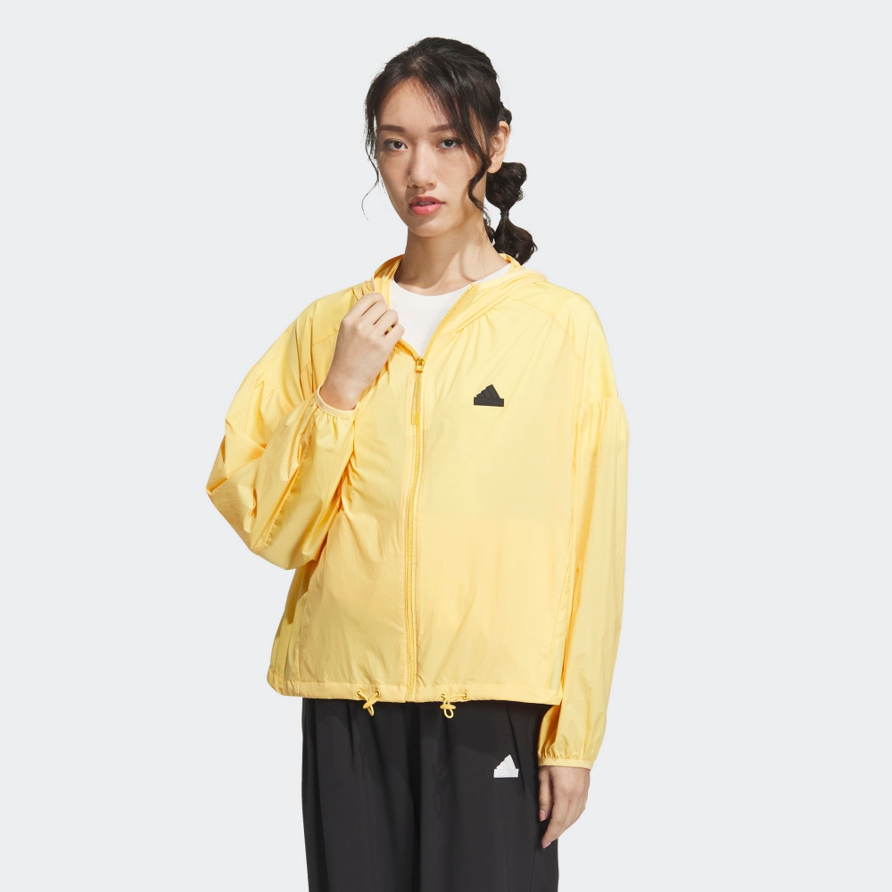 adidas 愛迪達 ADIDAS 外套 TECH UPF HD JKT 黃色 抽繩 連帽 風衣外套 女 IM8836
