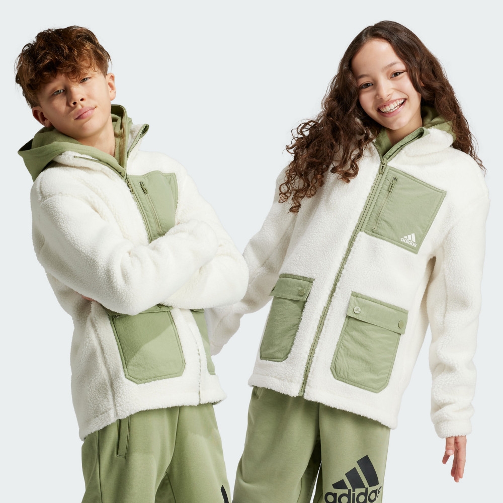 adidas 愛迪達 ADIDAS 外套 白綠色 搖粒絨 立領 保暖外套 童裝 IV9511