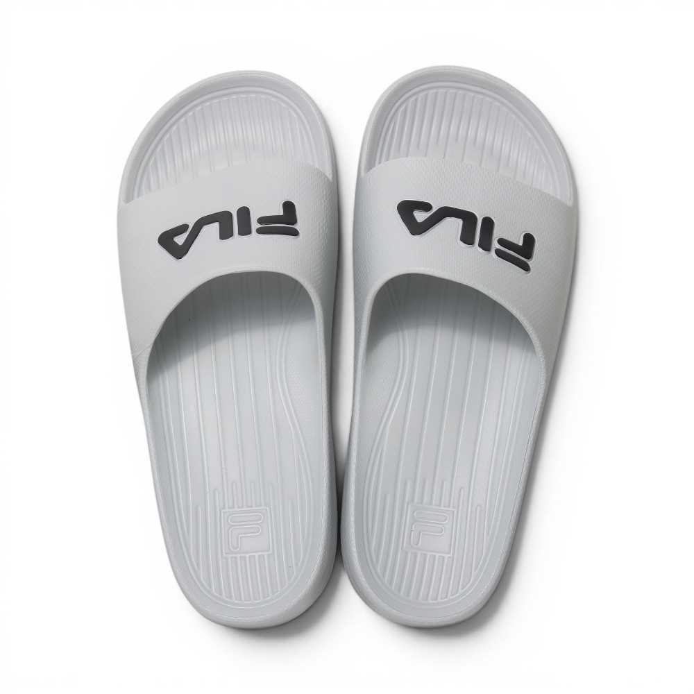 Fila FILA (偏小建議大半號) 灰色 黑LOGO 橡膠 防水 拖鞋 4S355A440