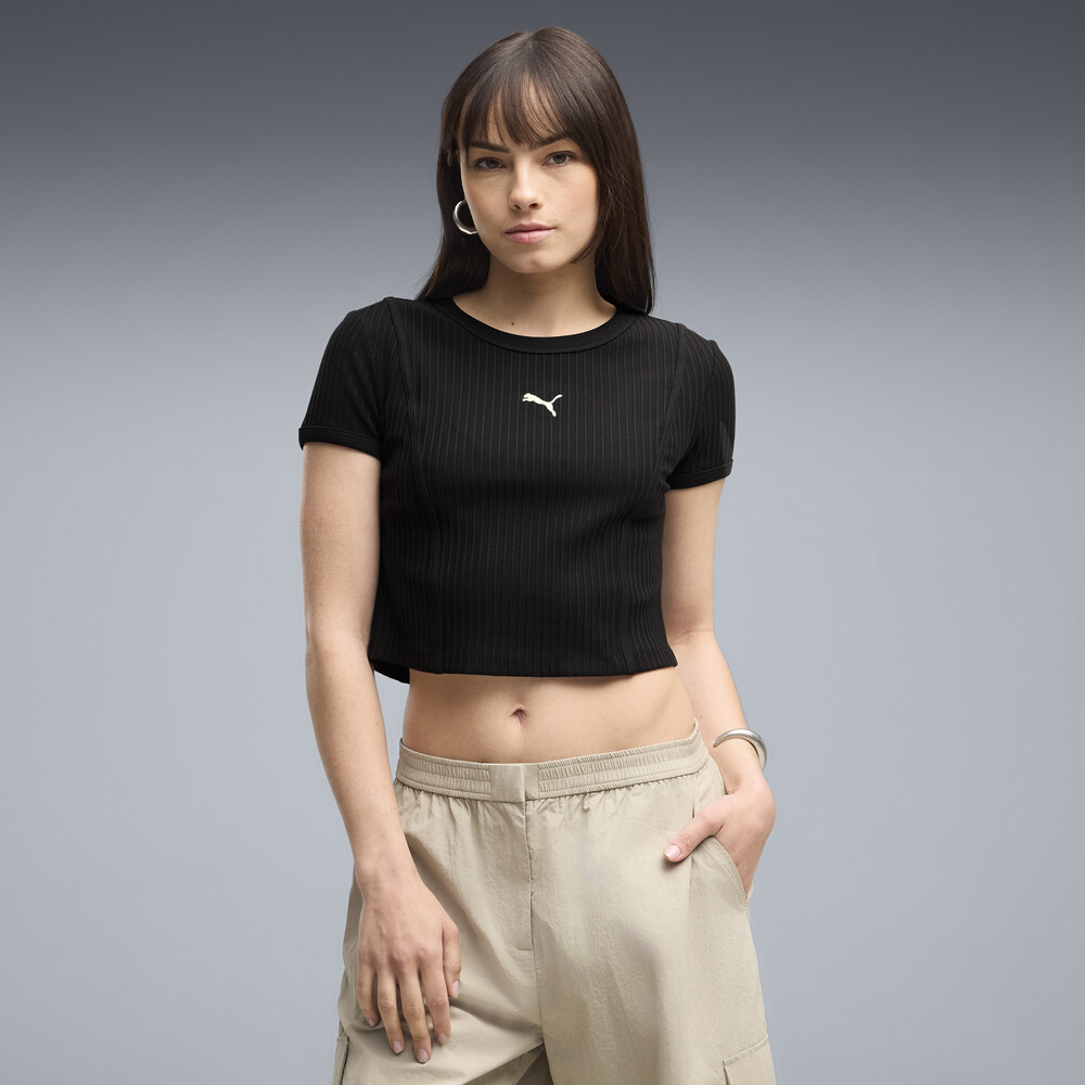 PUMA 彪馬 PUMA 短T 流行系列 ESS 黑色 羅紋 寶貝 短袖 T恤 女 63903901