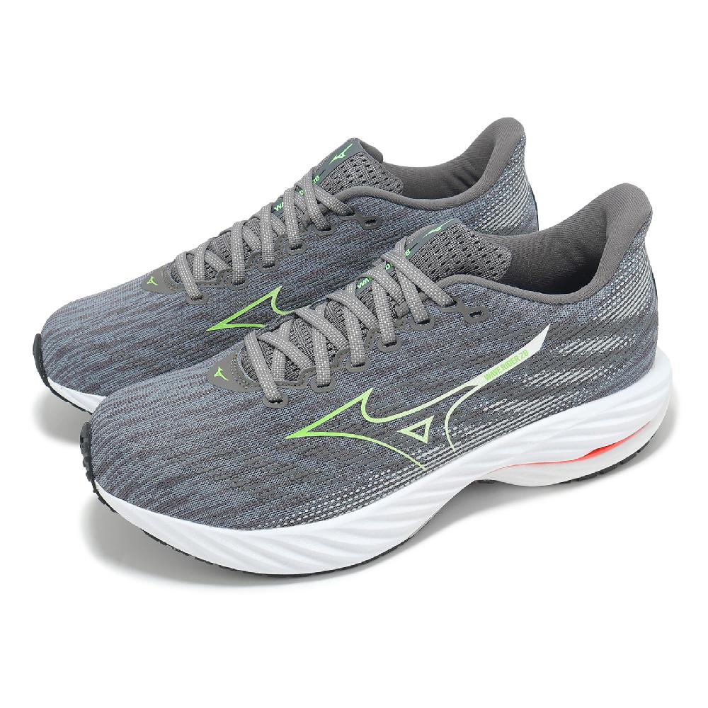MIZUNO 美津濃 慢跑鞋 Wave Rider 28 男鞋 灰 綠 支撐 波浪片 回彈 運動鞋 J1GC2403-52
