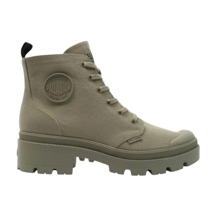 Palladium 帕拉丁 PALLADIUM 休閒鞋 PALLABASE TWILL 亞麻綠 粗跟 帆布 高筒靴 女 96907-308