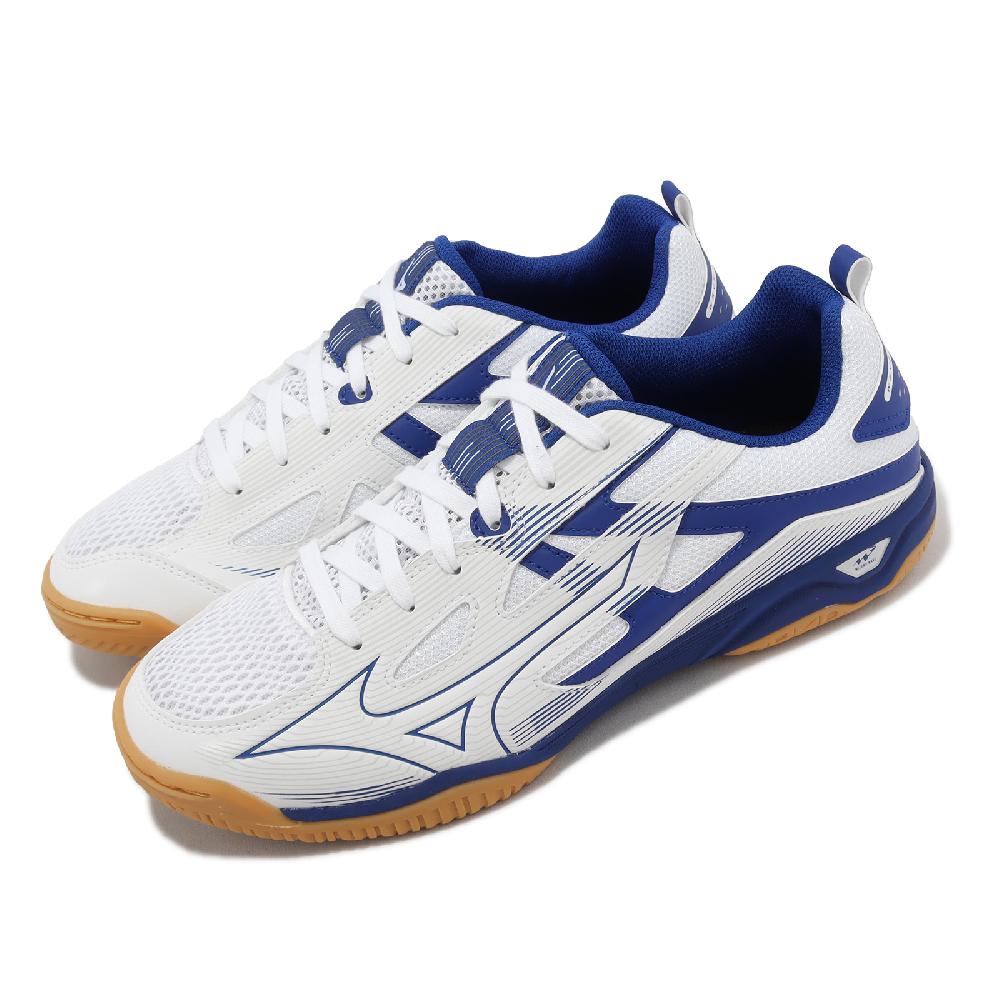 Mizuno 美津濃 桌球鞋 Wave Kaiserburg 7 寬楦 男鞋 白 藍 羽球鞋 膠底 室內運動 81GA2220-27