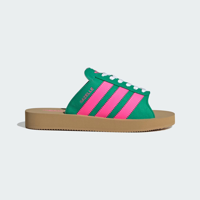 adidas 愛迪達 Adidas 愛迪達 Gazelle Beach W [JQ7443] 女 運動拖鞋 涼拖鞋 綁帶 三葉草 綠 粉紅