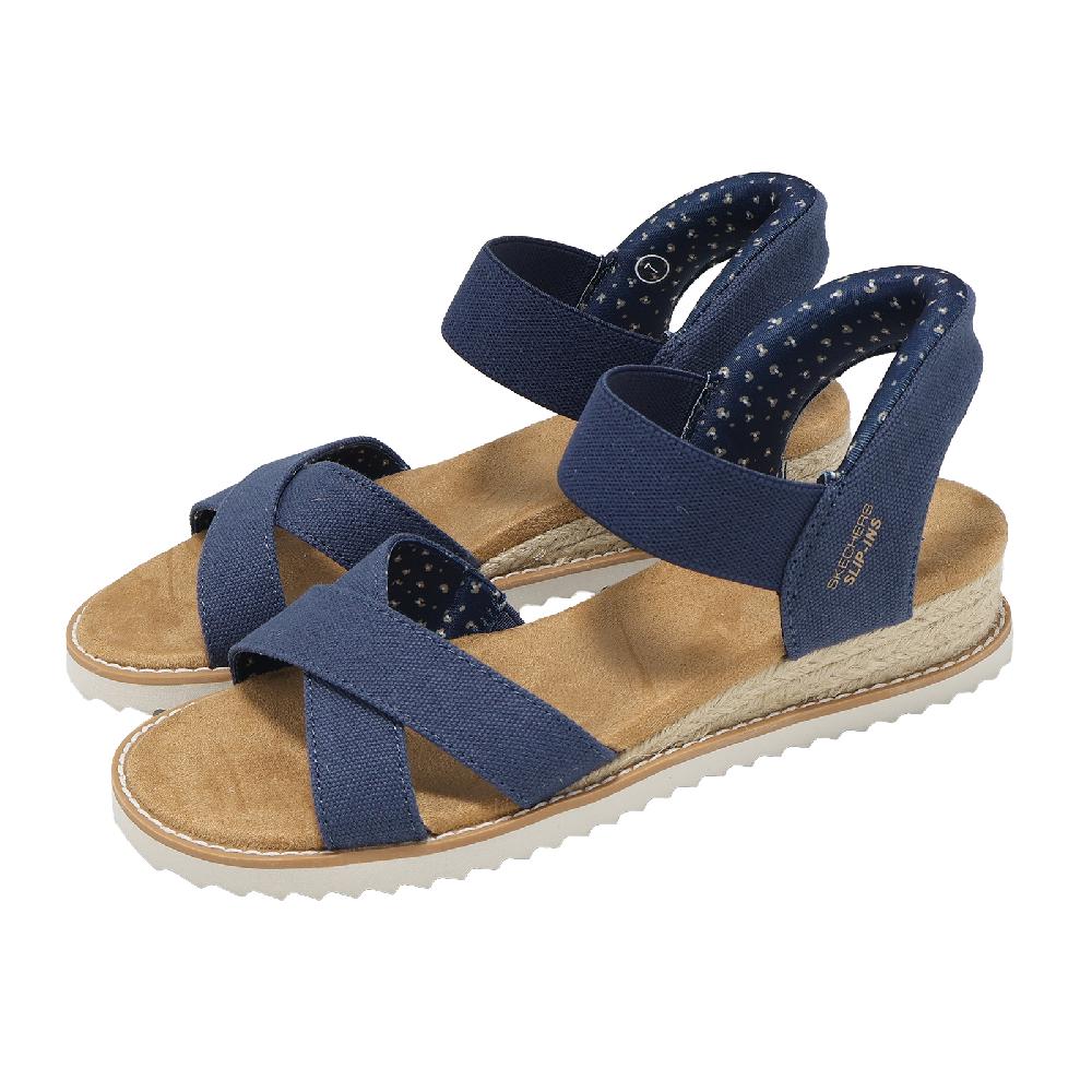 SKECHERS 斯凱奇 涼拖鞋 Desert Kiss Slip-Ins 女鞋 藍 棕 水洗帆布 114418NVY